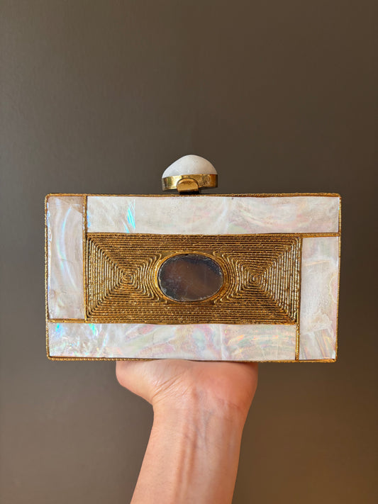 Handmade Mother of Pearl Clutch: Agate Stone Evening Bag