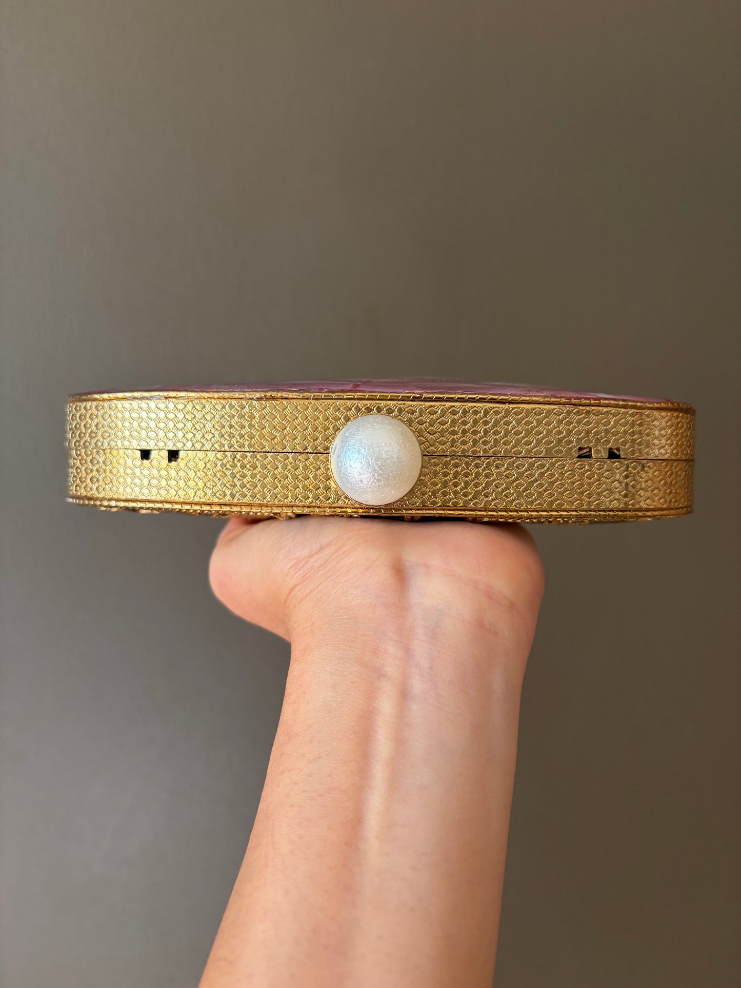 Handcrafted Gold and Pink Iridescent Shell Evening Clutch | Dual-Sided Luxury Purse with Chain | Perfect for Weddings & Special Events.