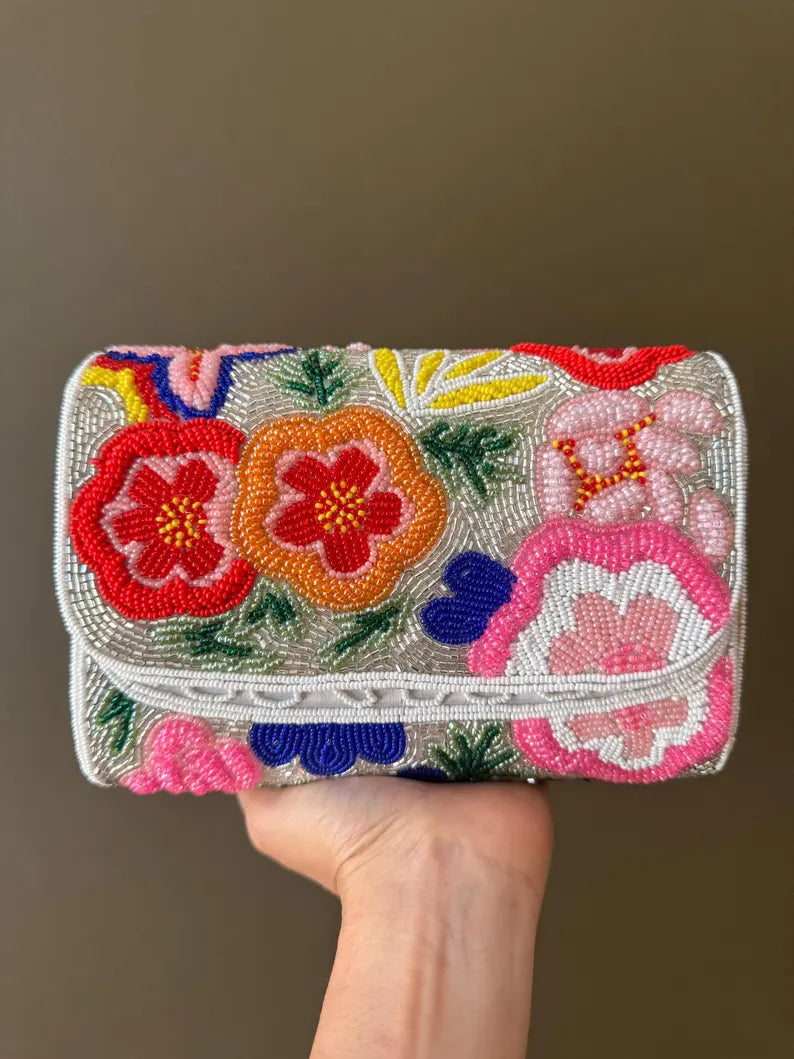 Flora Beaded Mini Bag – Ivory Floral Edition