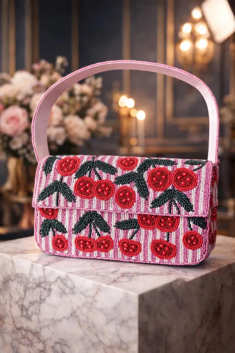 Cherry Blossom Beaded Shoulder Bag