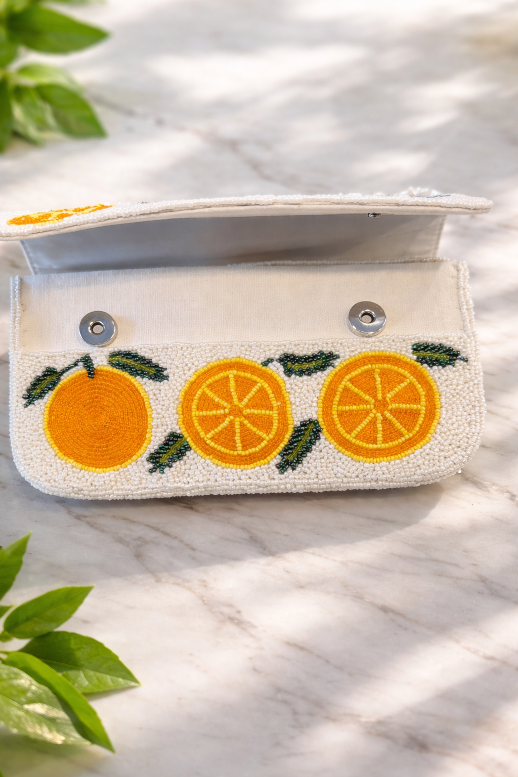 Beaded Orange Clutch Bag, Citrus Embroidered Handbag, Summer Statement Purse, Handmade Fruit Evening Bag, Vacation Resort Shoulder Bag