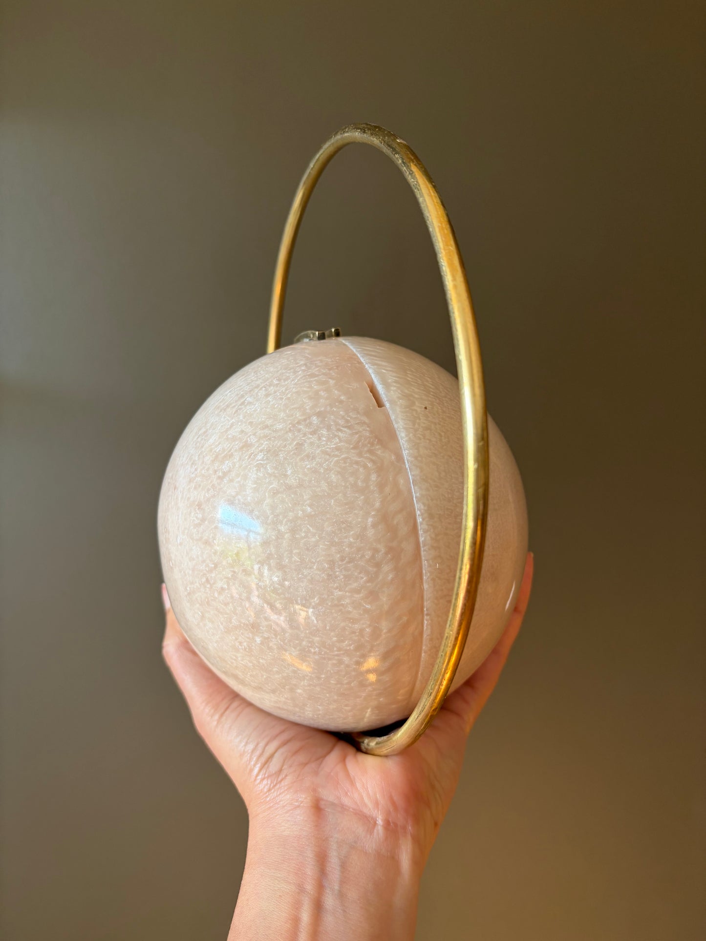 Handmade Mother of Pearl Orb Clutch | Gold Ring Handle Evening Bag
