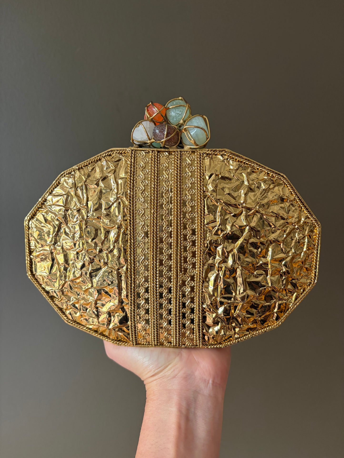 Mother of Pearl Clutch • Gold Gemstone Bridal Evening Bag