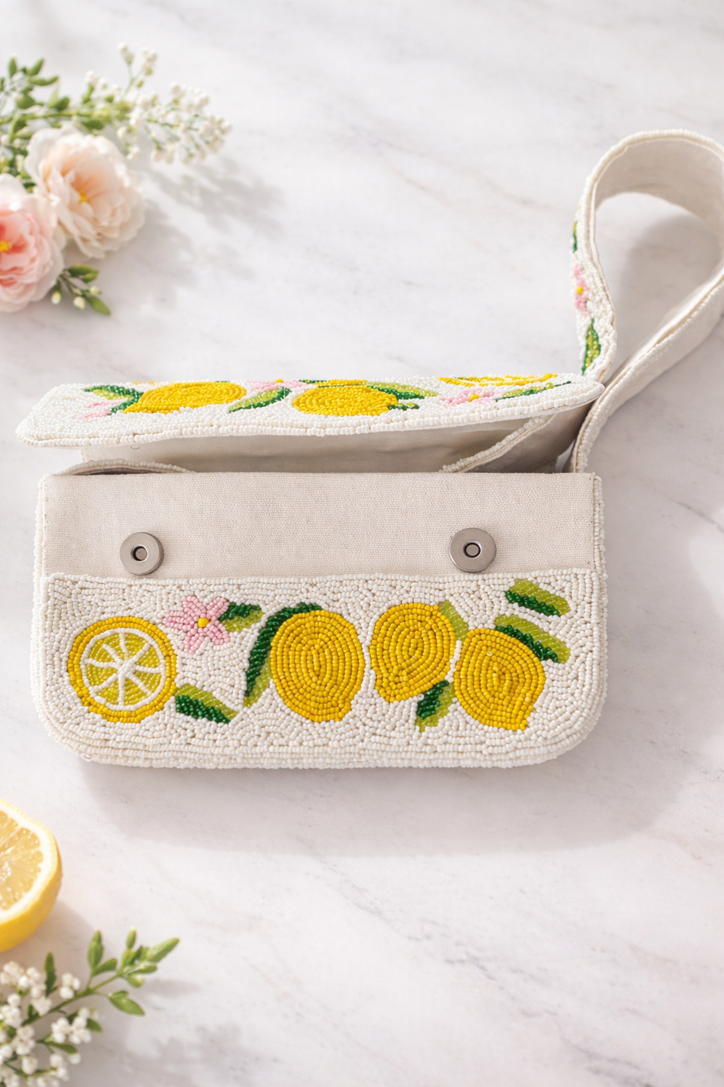 Limoncello Beaded Shoulder Bag in Ivory