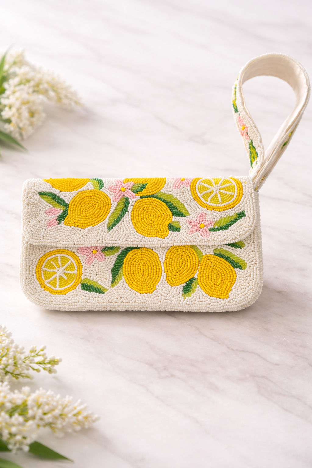 Limoncello Beaded Shoulder Bag in Ivory