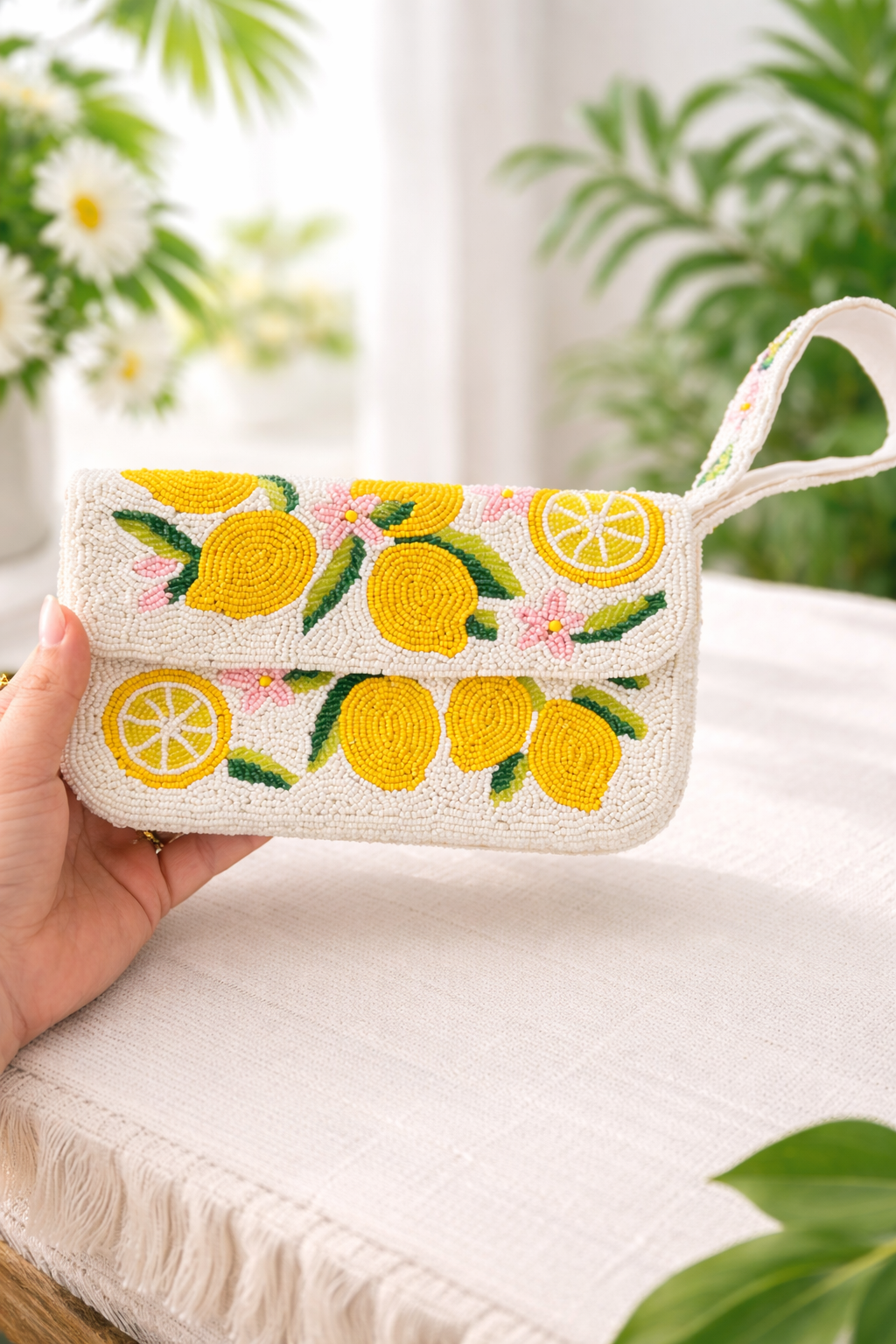 Limoncello Beaded Shoulder Bag in Ivory