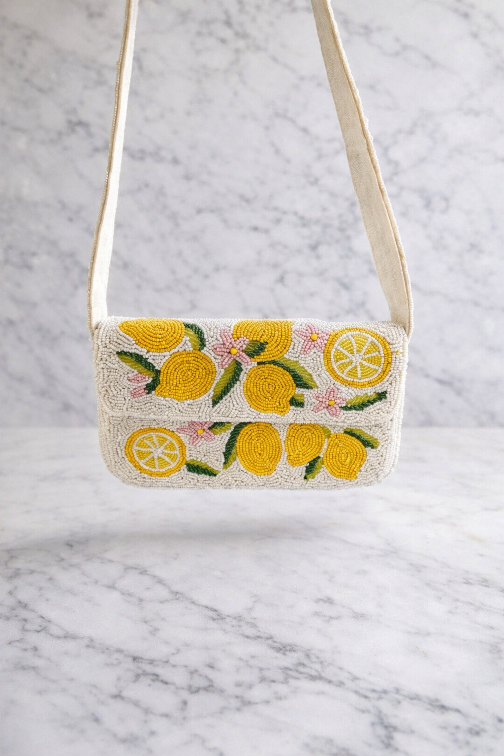Limoncello Beaded Shoulder Bag in Ivory