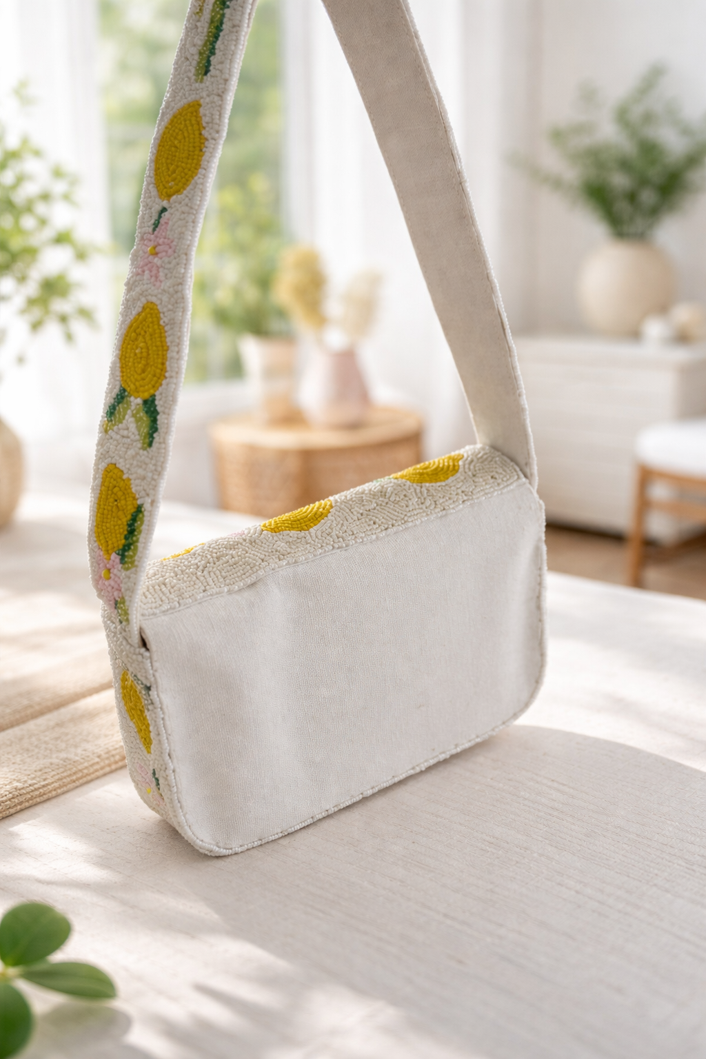 Limoncello Beaded Shoulder Bag in Ivory