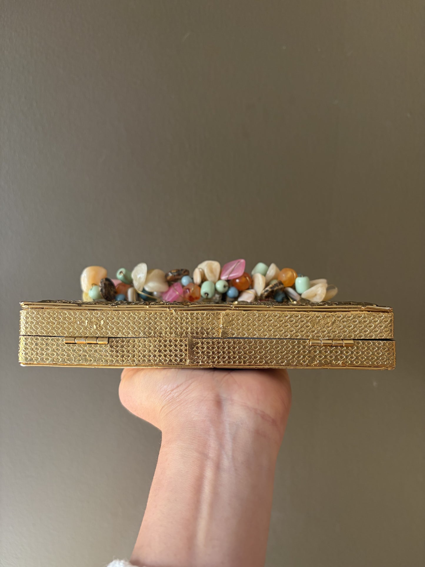 Handmade Gemstone Box Clutch | Black & Gold Evening Bag
