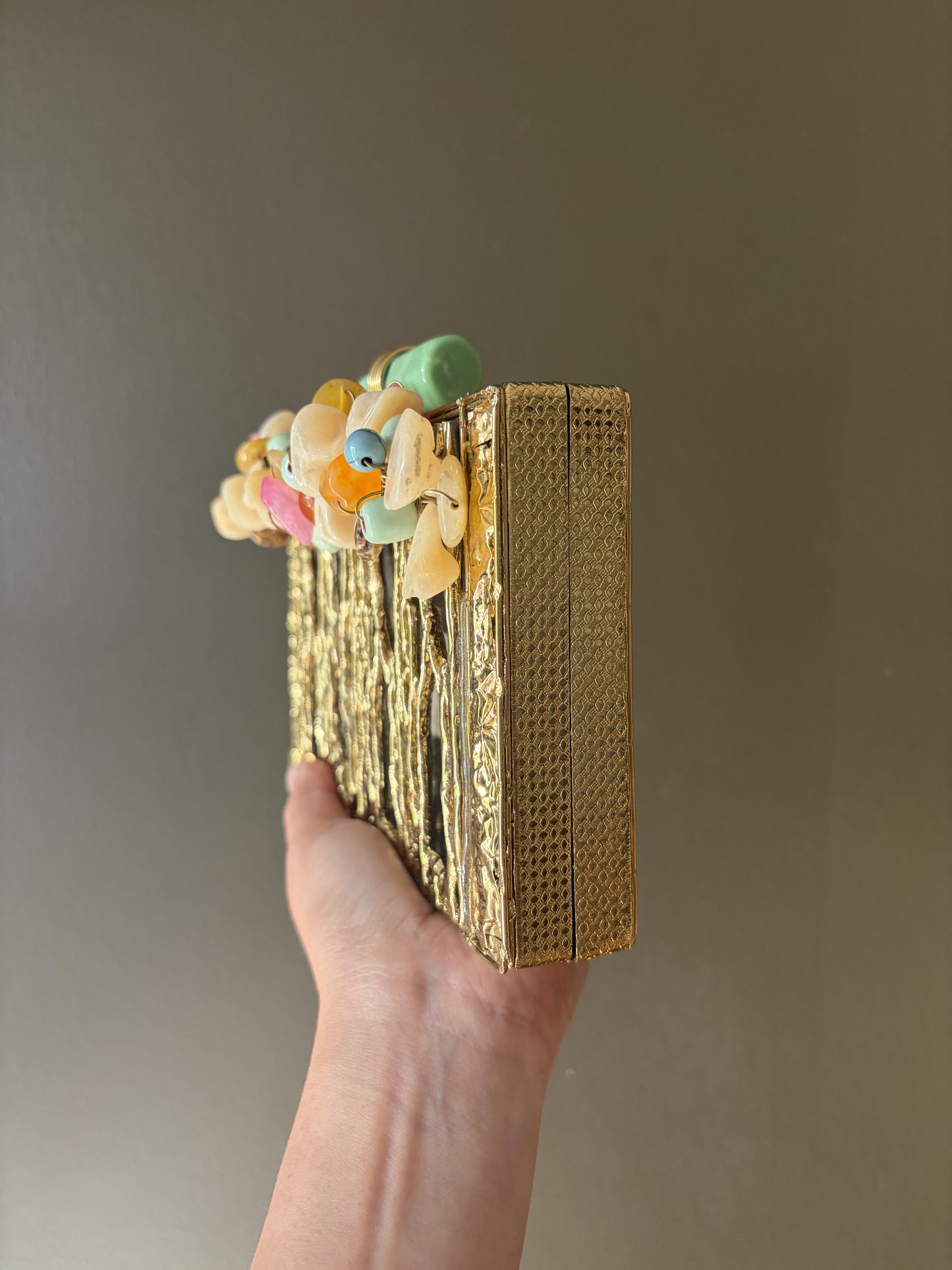 Handmade Gemstone Box Clutch | Black & Gold Evening Bag
