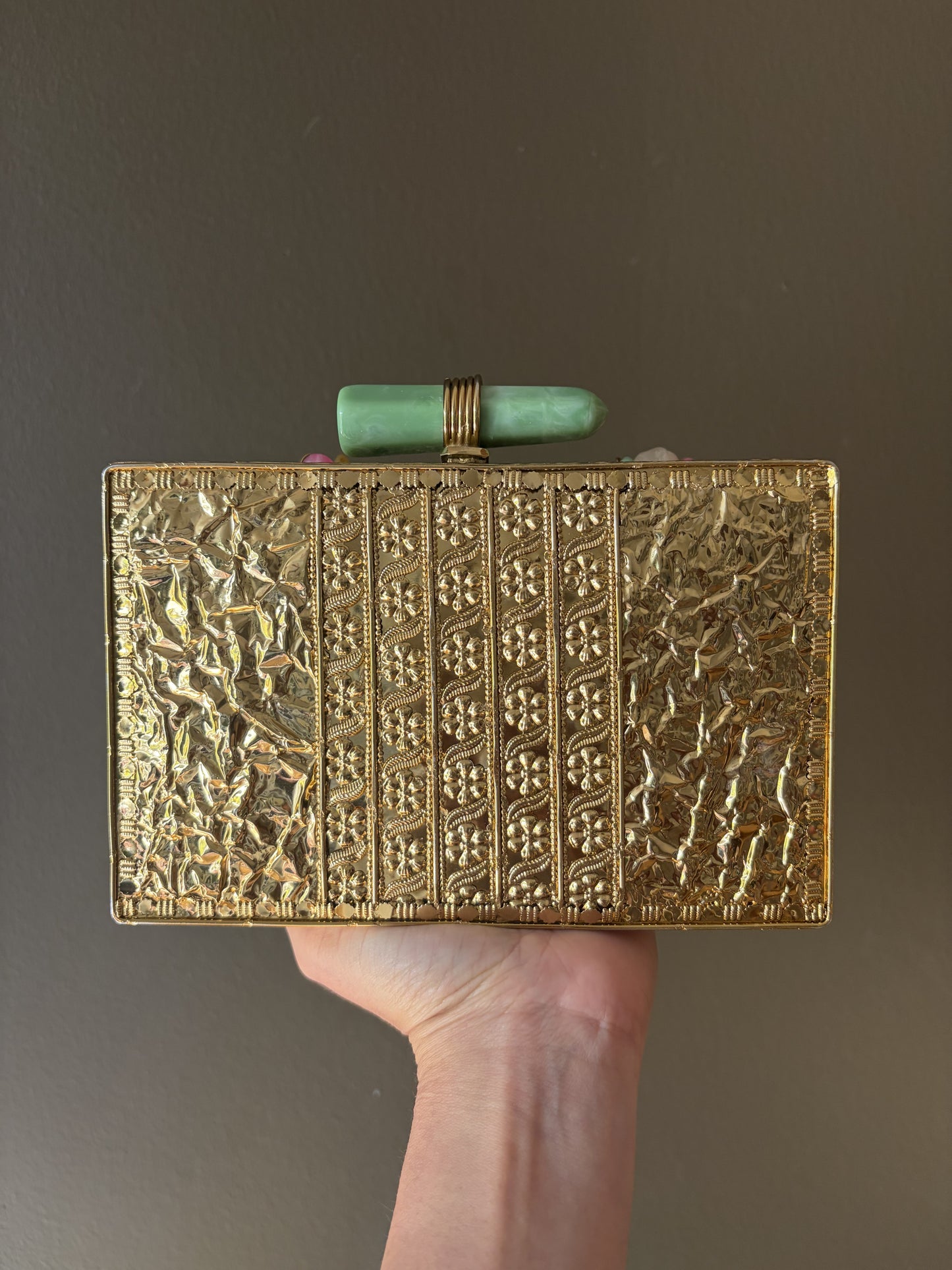 Handmade Gemstone Box Clutch | Black & Gold Evening Bag