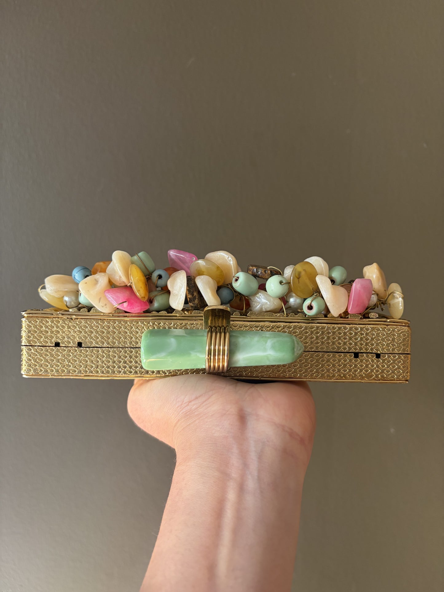 Handmade Gemstone Box Clutch | Black & Gold Evening Bag
