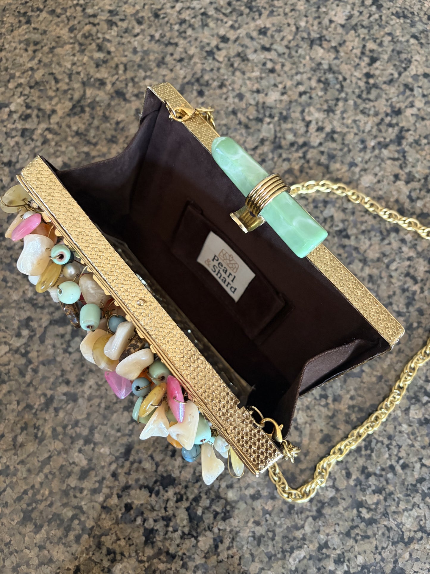 Handmade Gemstone Box Clutch | Black & Gold Evening Bag