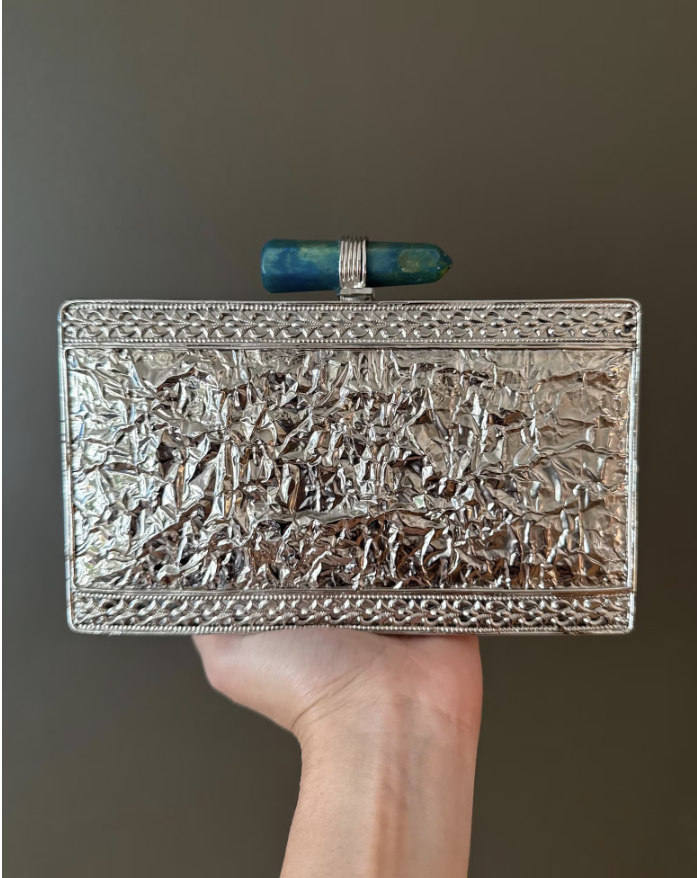 Handmade Abalone Shell Clutch: Iridescent Evening Bag with Gemstone Clasp