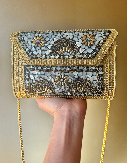 Mosaic Clutch, Antique Purse | Metal Clutch | Indian Handmade Sling Bag | Vintage Style Purse | Handmade Clutch, Ethnic, Fusion, Classy