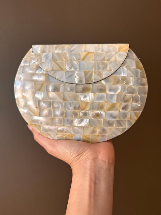Timeless Elegance: Handmade Mosaic Clutch Purse with Vintage Metal & Mother of Pearl | Unique Indian Sling Bag - A Special Gift for Her