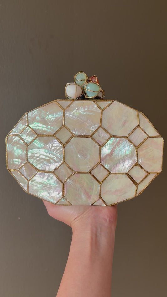 Mother of Pearl Clutch • Gold Gemstone Bridal Evening Bag